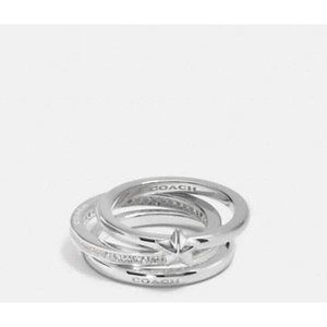 Coach Pave Sterling Silver Stackable Ring Set Crystals Star NWOT Size 8